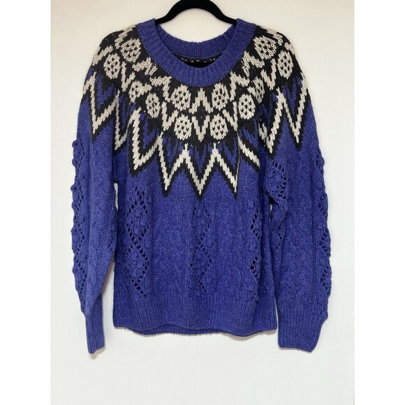Lucky Brand Women's Fair Isle Cable Knit Crewneck Sweater Size Large - Picture 2 of 8